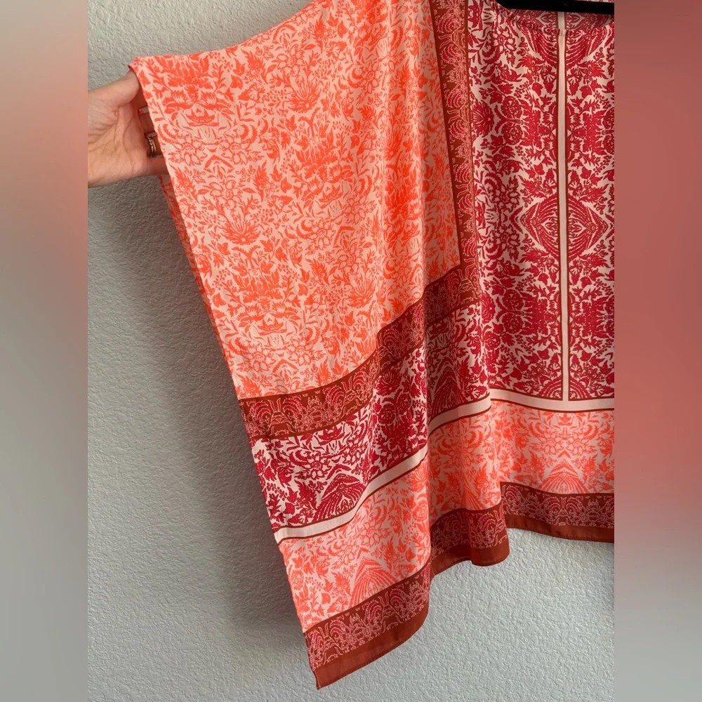 Vince Camuto small bat wing shawl bathing suit cover blouse Red Orange Top - Picture 3 of 6